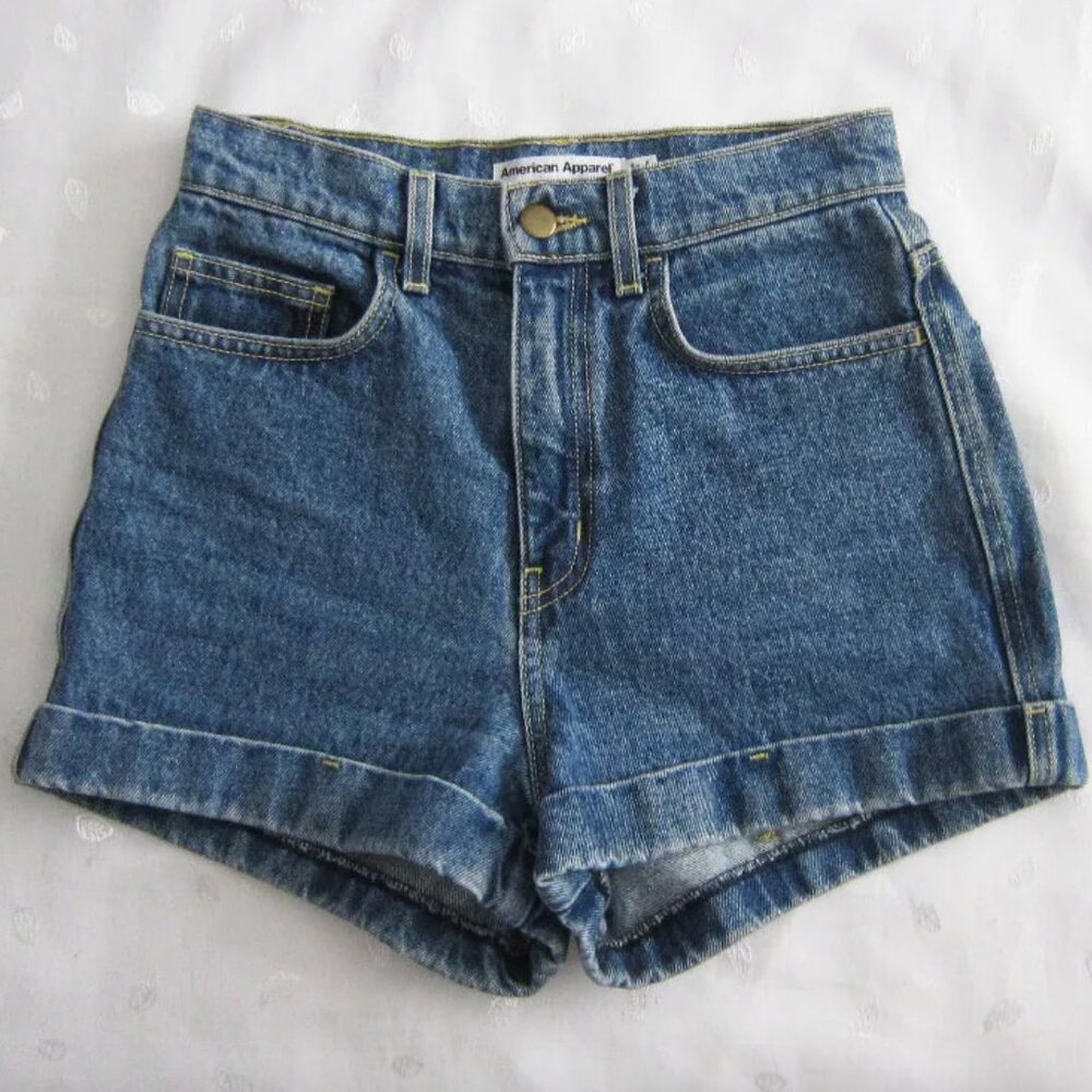 American Apparel Cuff Jeans Shorts (Dark Wash Indigo)